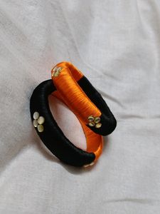 Beautiful Orange Black Silk Bangles