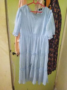 Light Blue Tiered Midi Dress with Inner