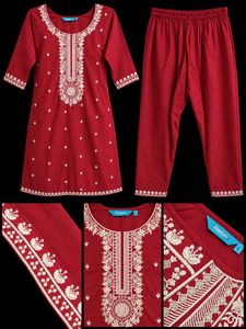 Maroon Embroidered Kurta Set