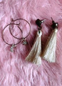 Boho Moon & Star Tassel Earrings Set