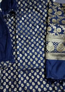 pure Banarasi dark blue suit set