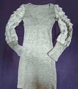 Gray Long Sleeve Mini Dress
