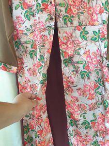 Brown Floral Print Kurta Top