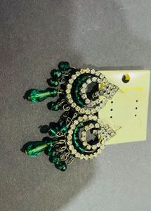 crystal chandbali with blue stones