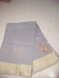 Elegant Grey Saree with Peacock Embroidery