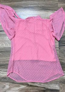 Chic Pink Textured Bell Sleeve Top