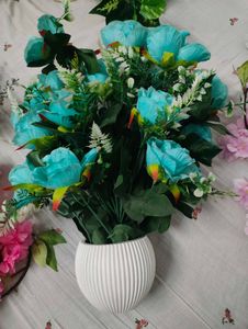 Beautiful Blue Artificial Flowers in White Pot