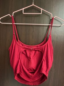 Ribbed Red Spaghetti Strap Crop Top