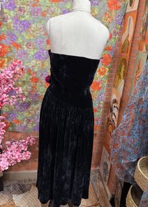 Velvet Strapless Gown with Floral Detail
