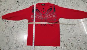 Red Graphic Print Button-Up Sweater