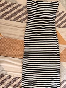 Black & White Striped Strapless Dress