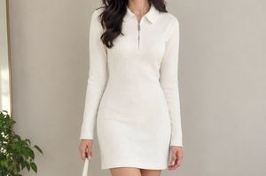 H&M Ribbed Knit Zip Collar Mini Dress