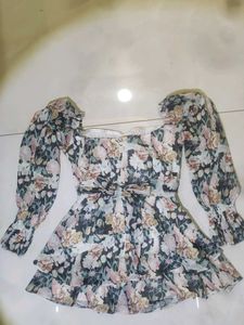 Floral Print Off-Shoulder Ruffled Dress