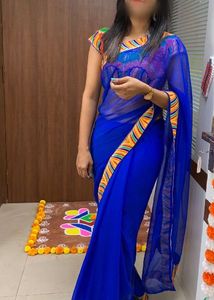 Royal Blue Saree with Colorful Border and