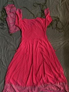 Magenta Ethnic Dress with Vest