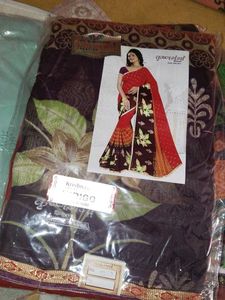 Purple Floral Saree with Gold Border