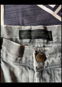 Grey Distressed Denim Skirt