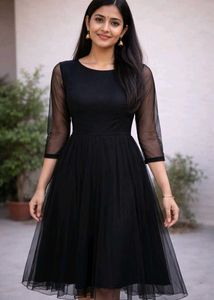 Elegant Black Dress with Sheer Sleeves