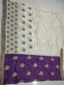 Purple cream Saree with Gold Embroidery