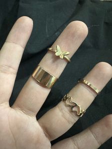 Gold Ring Set - Butterfly &amp; Hearts 4pcs