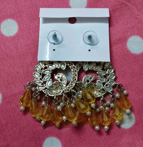 Yellow Peacock Design Dangle Earrings