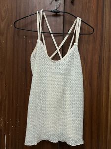 Cream Crocheted Spaghetti Strap Top