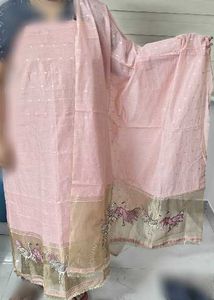(New) Flamingo embroided border dress material