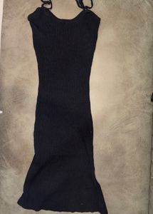 Black Ribbed Spaghetti Strap Dress