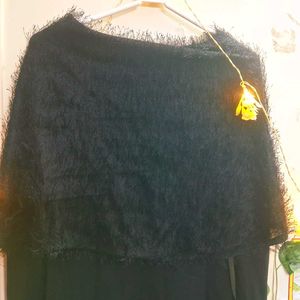 Chic Black Mini Dress with Furry Overlay