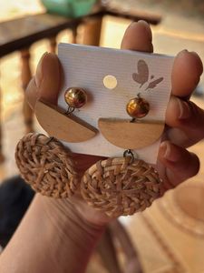 Boho Woven Round Drop Earrings handmade