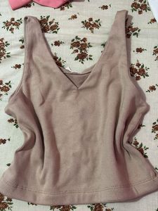 Savana V neck beige ribbed crop top