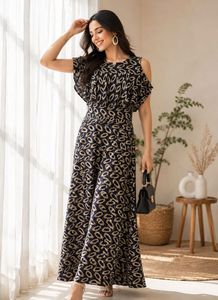 Elegant Cold Shoulder Print Dress