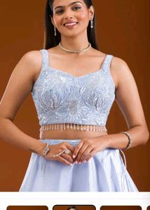 Elegant Light Blue Beaded Gown pearl design