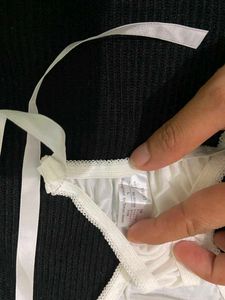 Lace Trim Bikini Briefs with Satin Bow