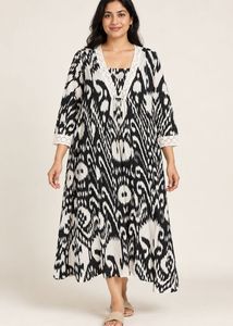 Stylish Black and White Ikkat Pattern Kurta