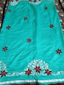 Beautiful Teal Saree with Floral Embroidery