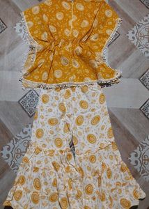 Yellow Printed Kurta Set with Palazzo Size-28
