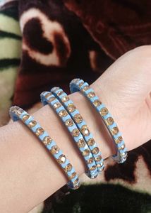 Sparkling Baby Blue &amp; Gold Bangles