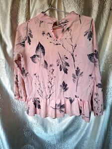 Pink Leaf Print Top