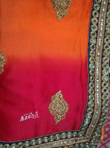 Vibrant Orange &amp; Red Embellished Saree