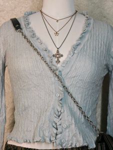 Cute Light Blue Cropped Cardigan