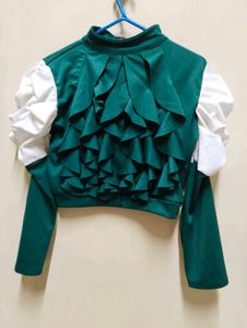 Emerald Green Ruffle Top with Puff Sleeves