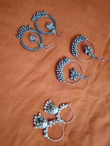 Bohemian Silver Jhumka Earrings Set