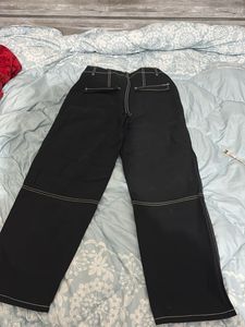 Hnm Black Wide Leg Pants with Contrast Stitching
