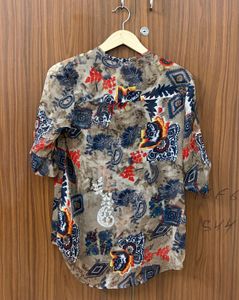 Sheer Print Button-Up Shirt