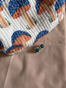 handmade Green Beaded Stud Earrings