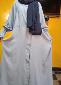 Elegant Blue Abaya with Smocked Cuffs