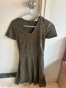 Olive Green Lace V-Neck Dress