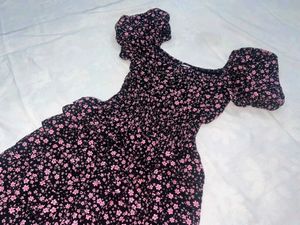 Lolita black floral ditsy print dress