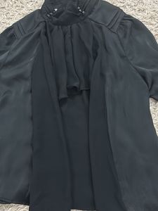 Chic Black Ruffled High-Neck Blouse